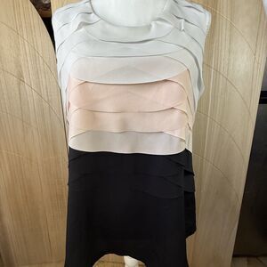 Style & Co Womens Large Layered Ruffle Blouse Black Pink Ivory Sleeveless Top